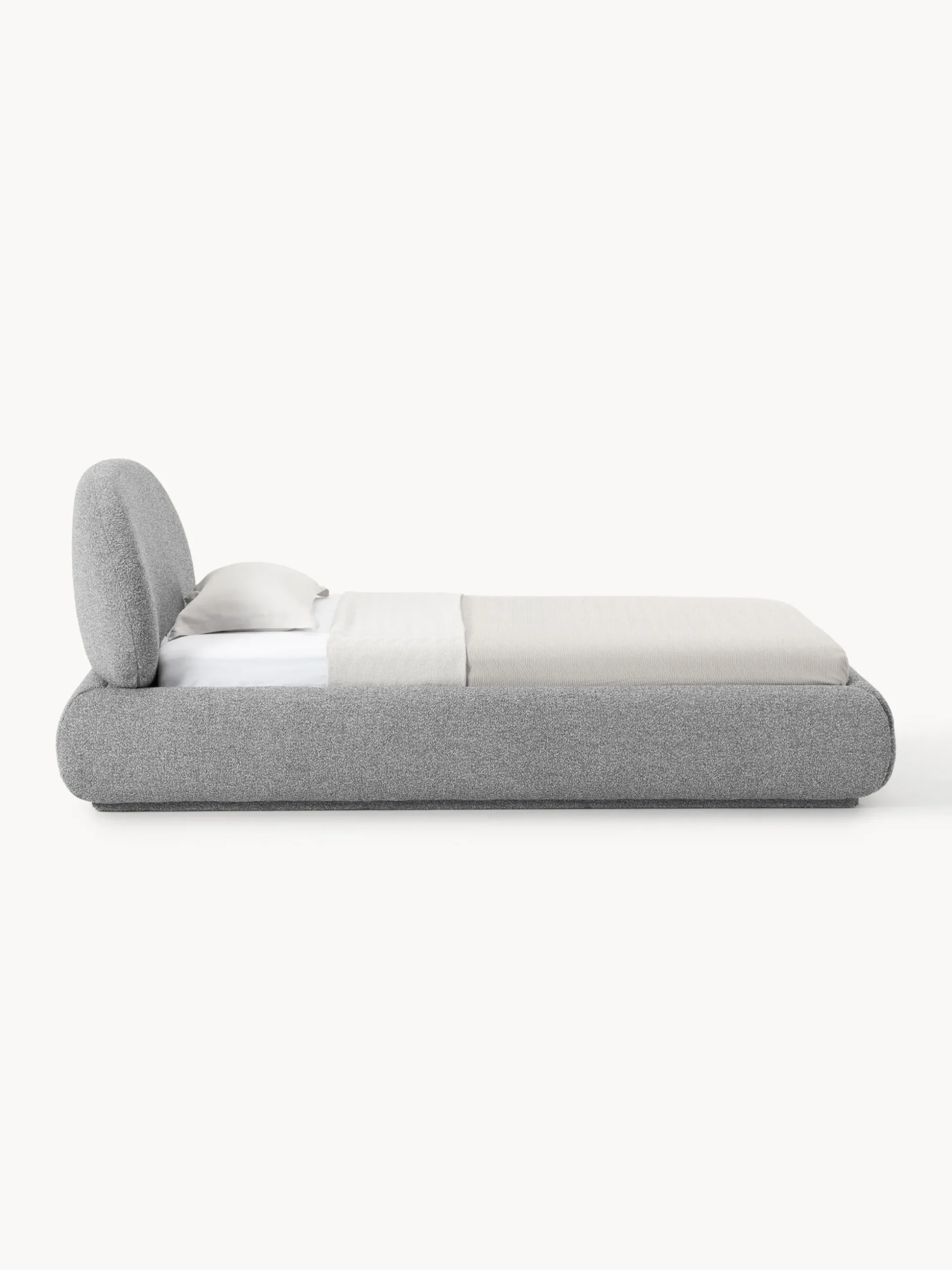 Letto singolo imbottito in bouclé con contenitore Alba