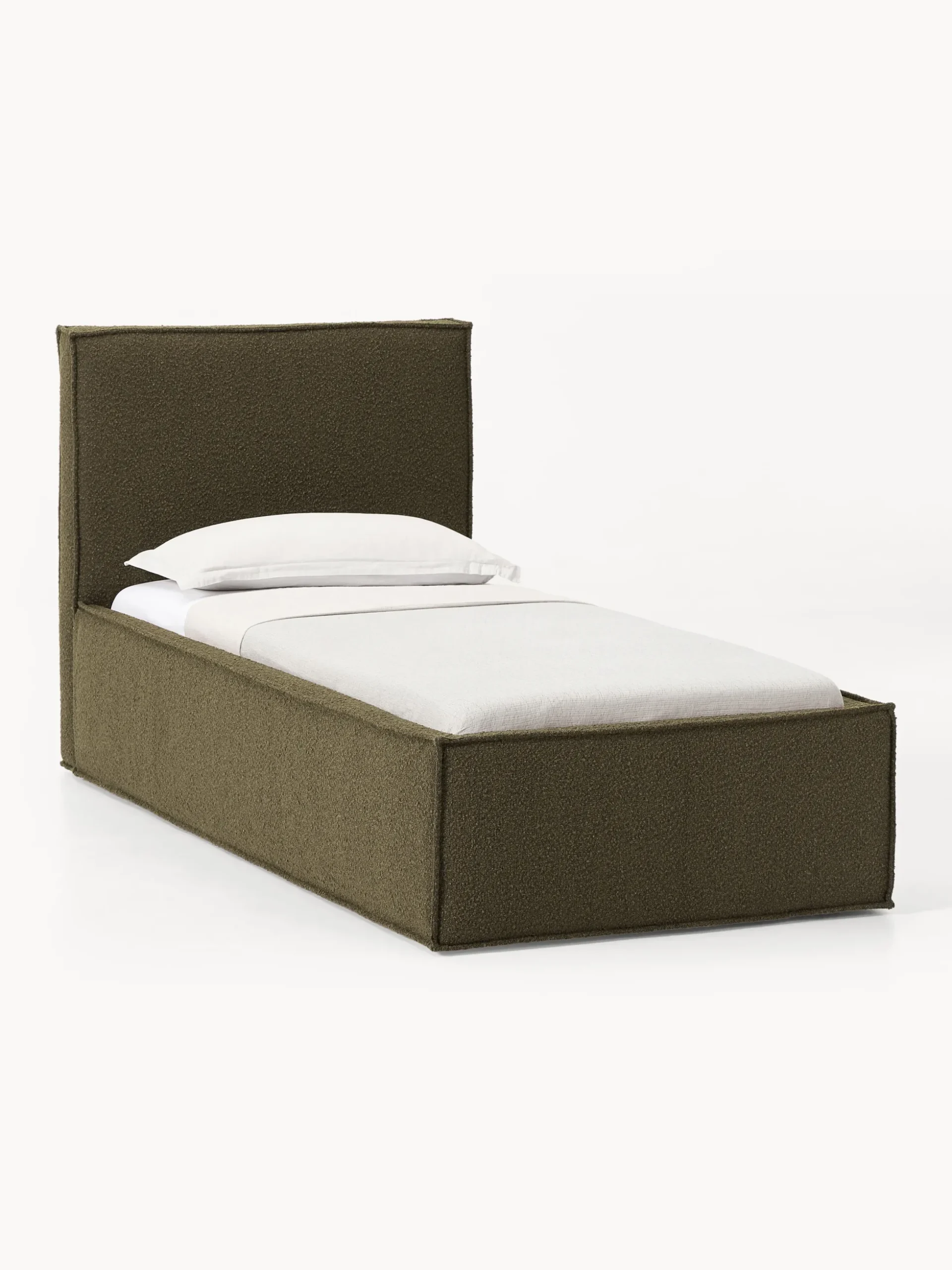 Letto singolo imbottito in bouclé con contenitore Dream