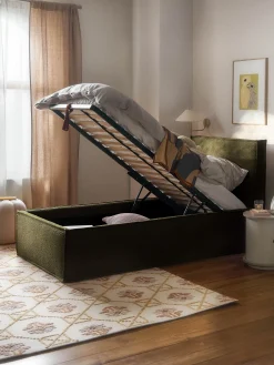 Letto singolo imbottito in bouclé con contenitore Dream