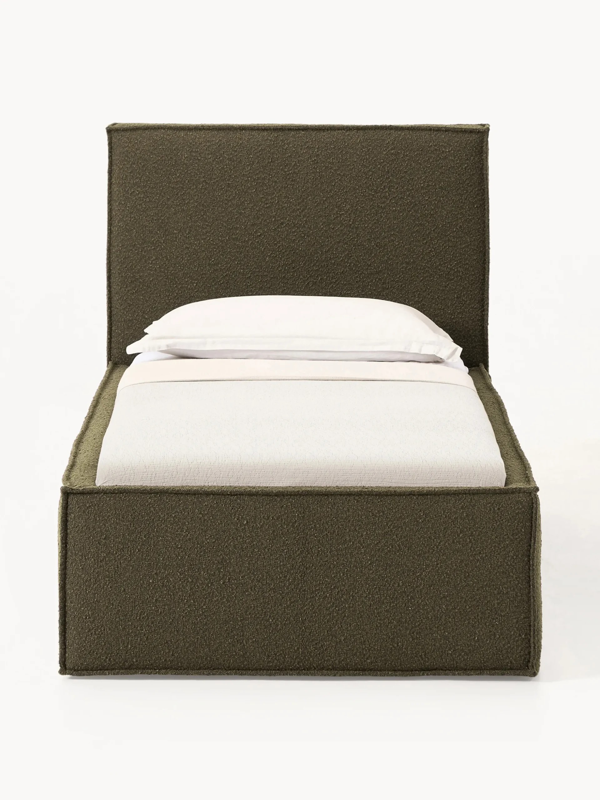 Letto singolo imbottito in bouclé con contenitore Dream