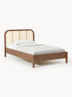 Letto singolo in legno con testiera in vimini Jones
