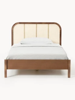 Letto singolo in legno con testiera in vimini Jones