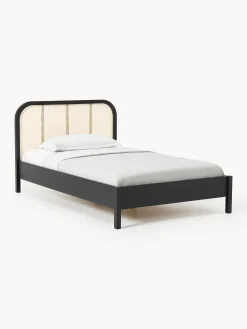 Letto singolo in legno con testiera in vimini Jones