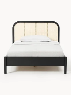 Letto singolo in legno con testiera in vimini Jones