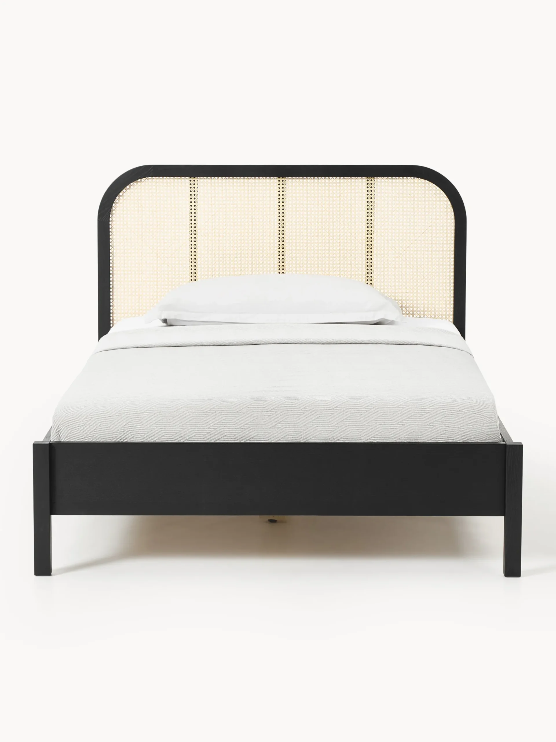 Letto singolo in legno con testiera in vimini Jones