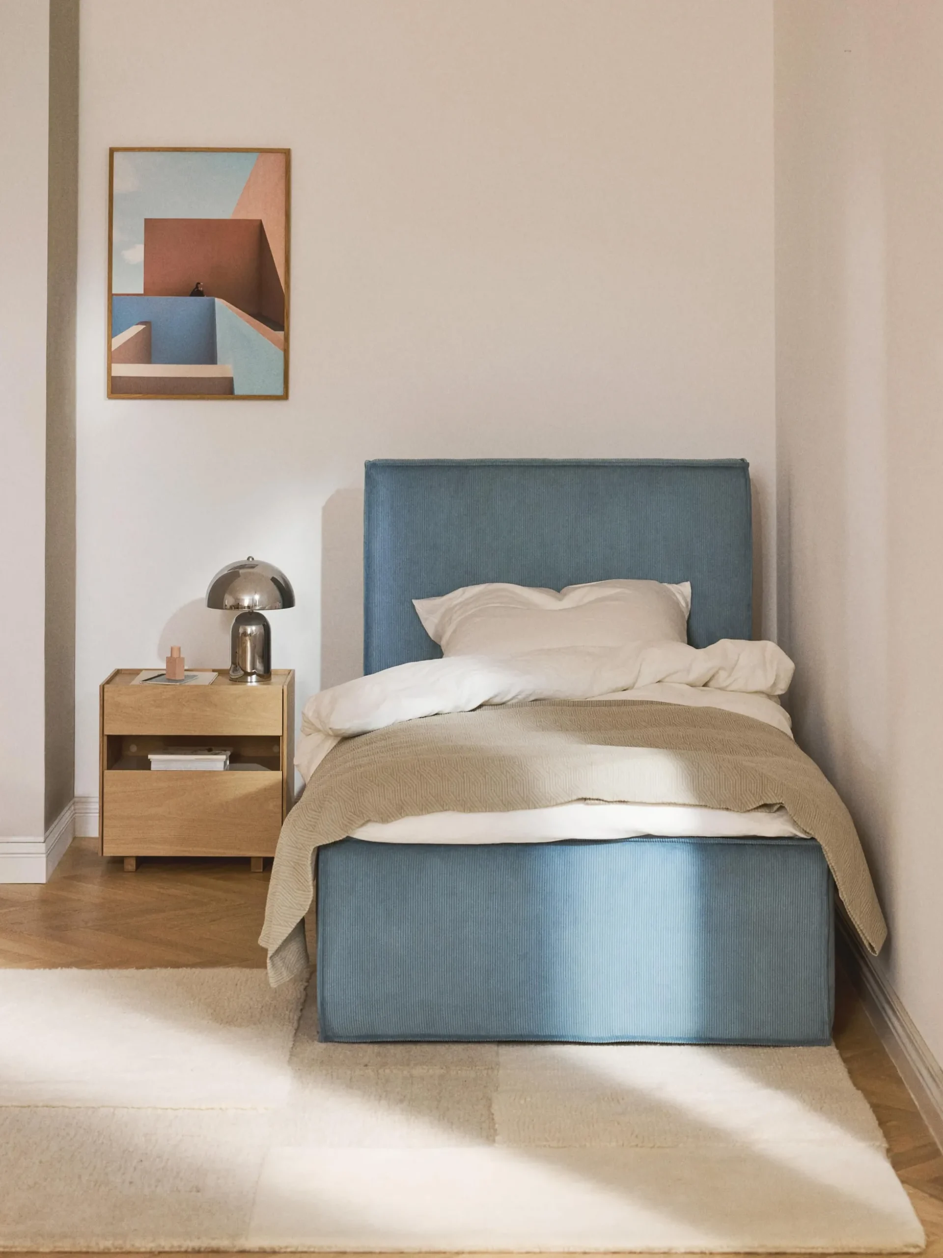 Letto singolo in velluto a coste con spazio contenitore aggiuntivo Dream