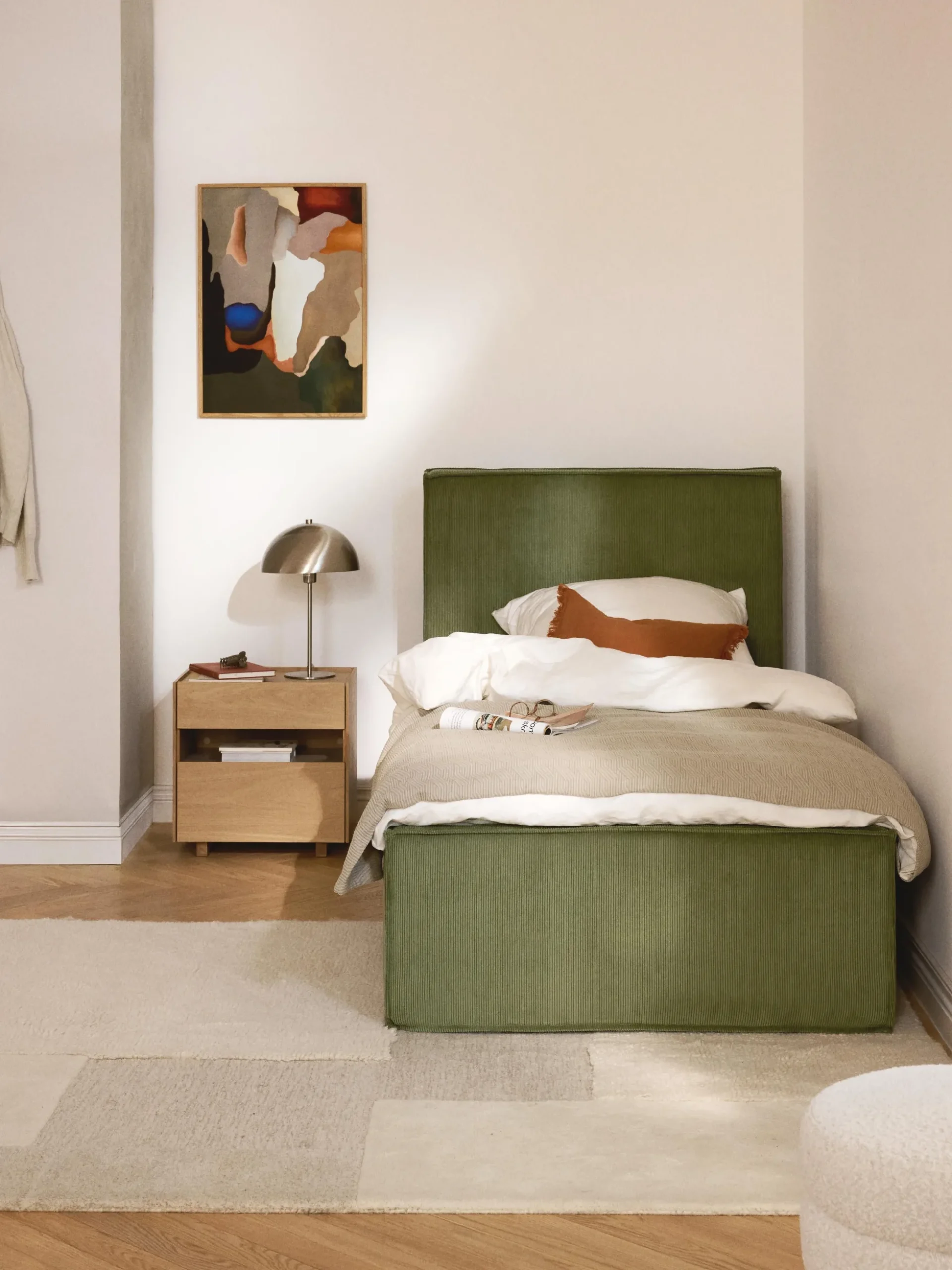 Letto singolo in velluto a coste con spazio contenitore aggiuntivo Dream