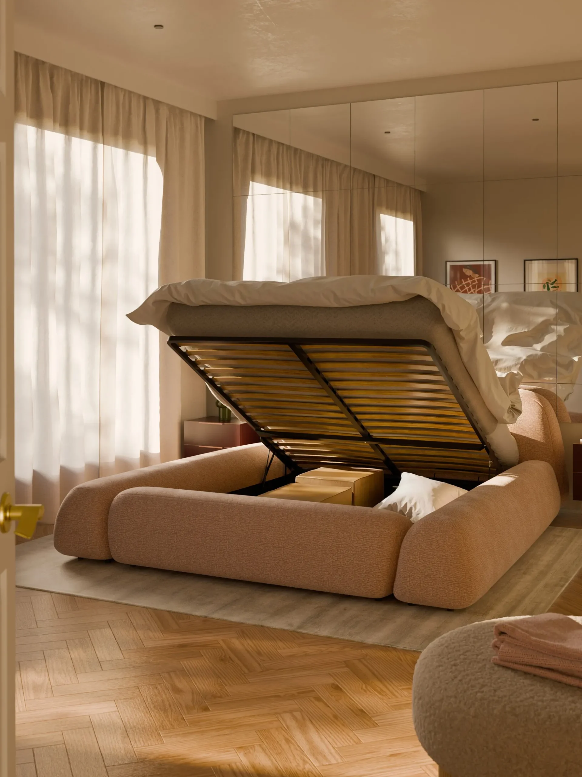 Letto imbottito con contenitore Wolke