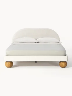 Letto imbottito con piedini rotondi in legno di quercia Rena