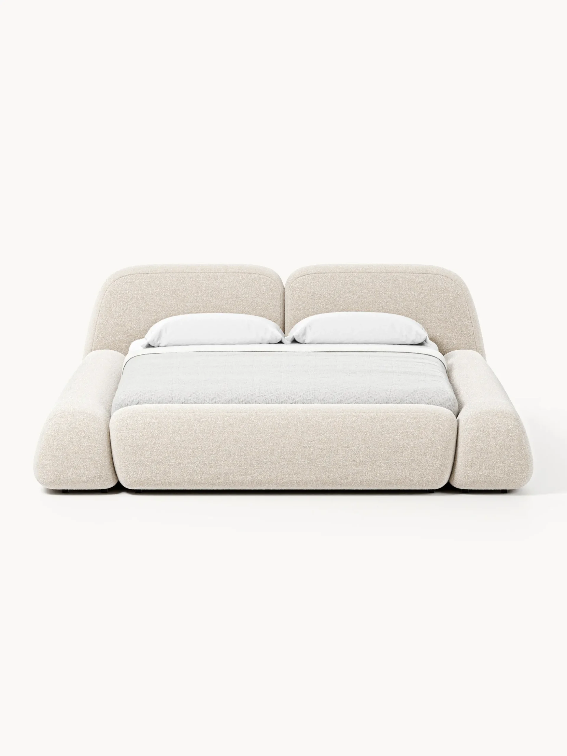 Letto imbottito in bouclé con contenitore Wolke