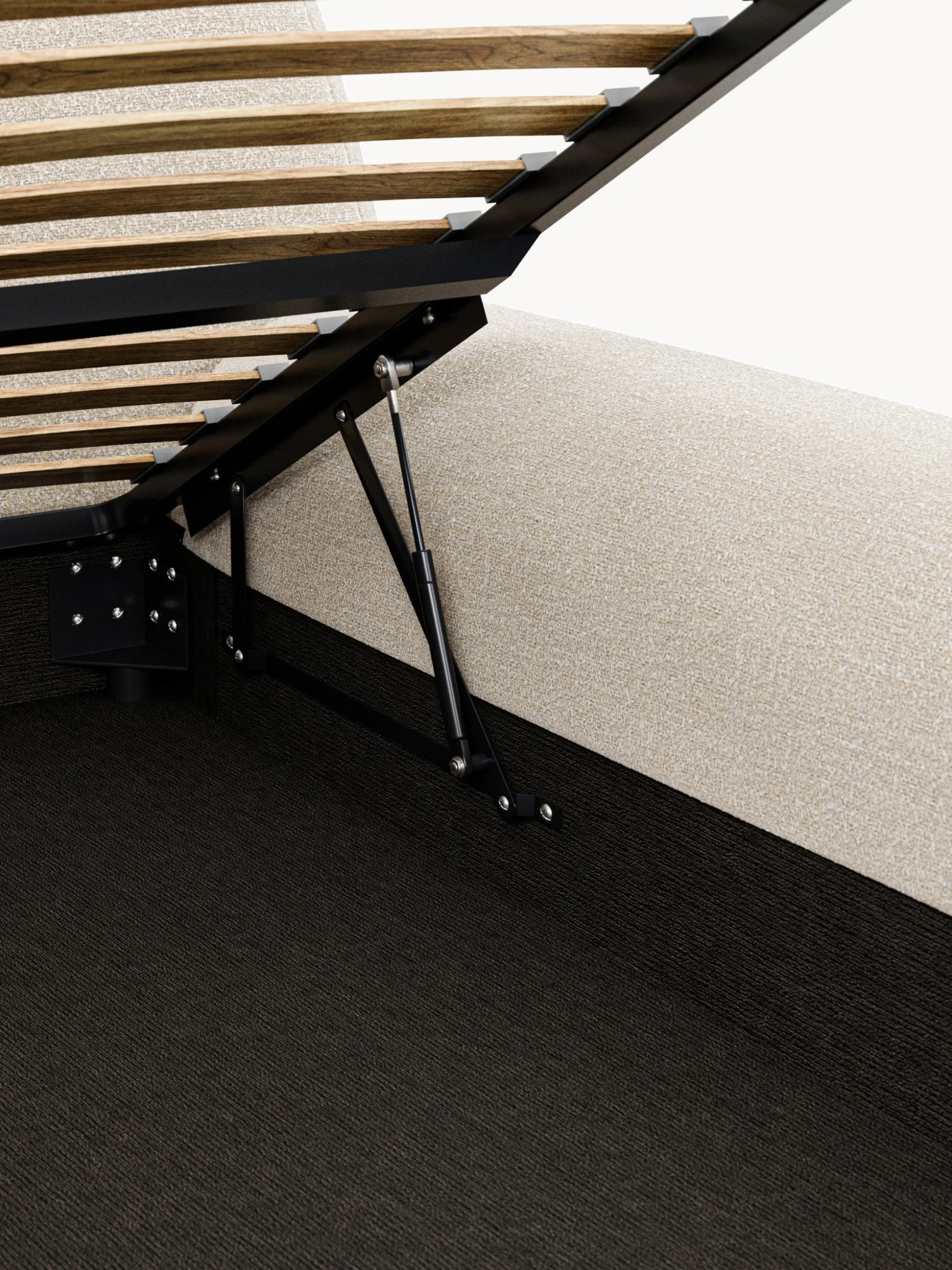 Letto imbottito in bouclé con contenitore Wolke