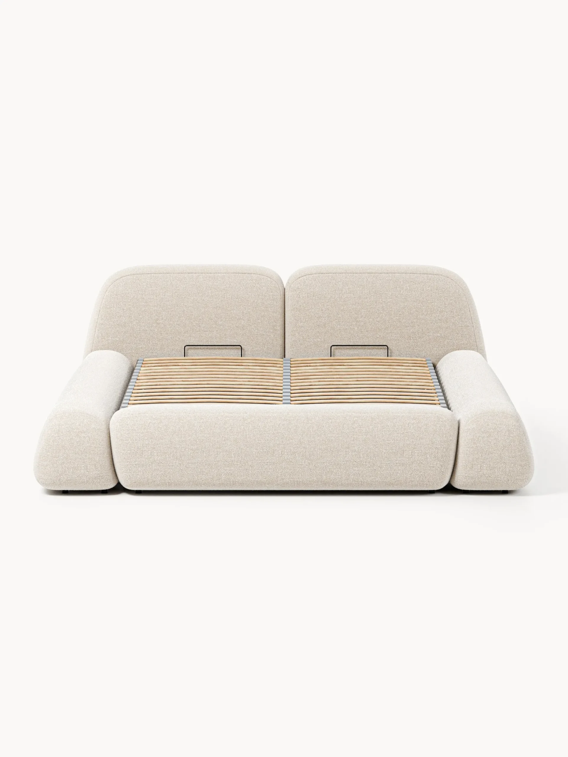Letto imbottito in bouclé con contenitore Wolke