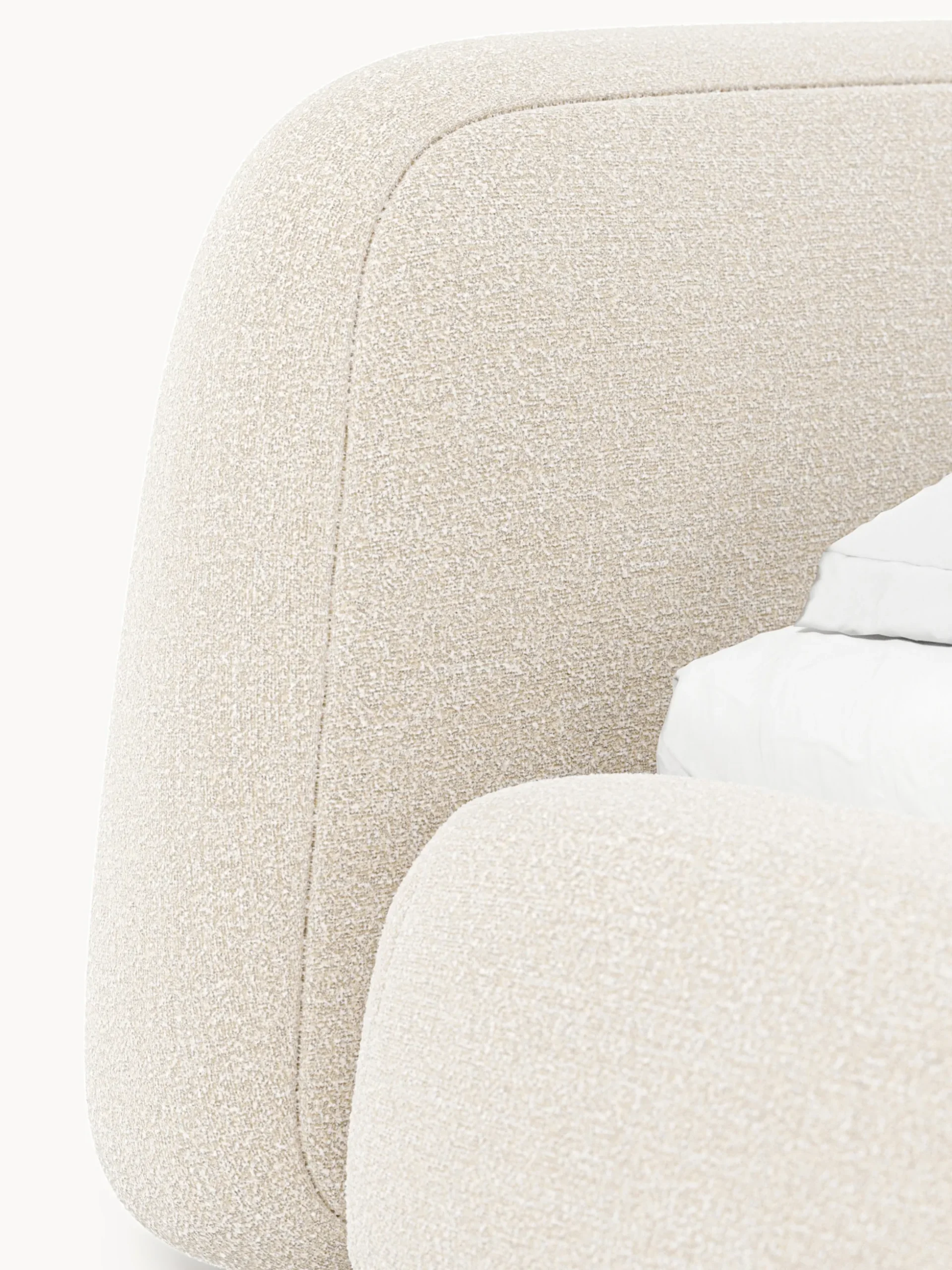 Letto imbottito in bouclé con contenitore Wolke