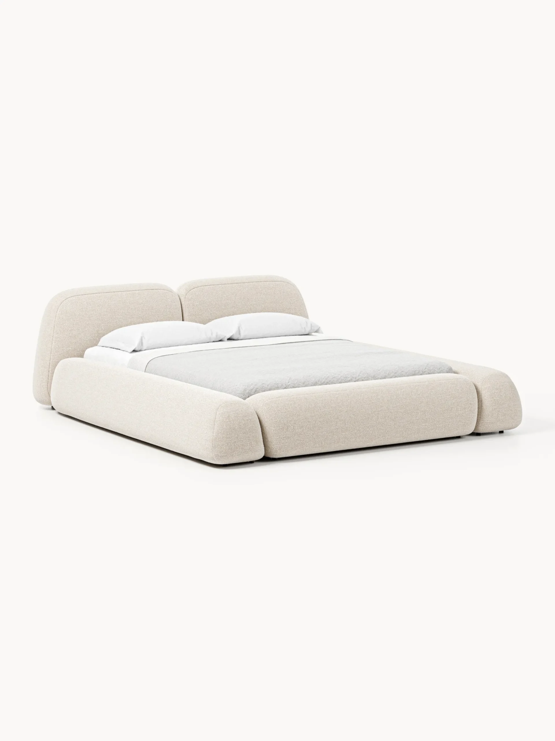 Letto imbottito in bouclé con contenitore Wolke