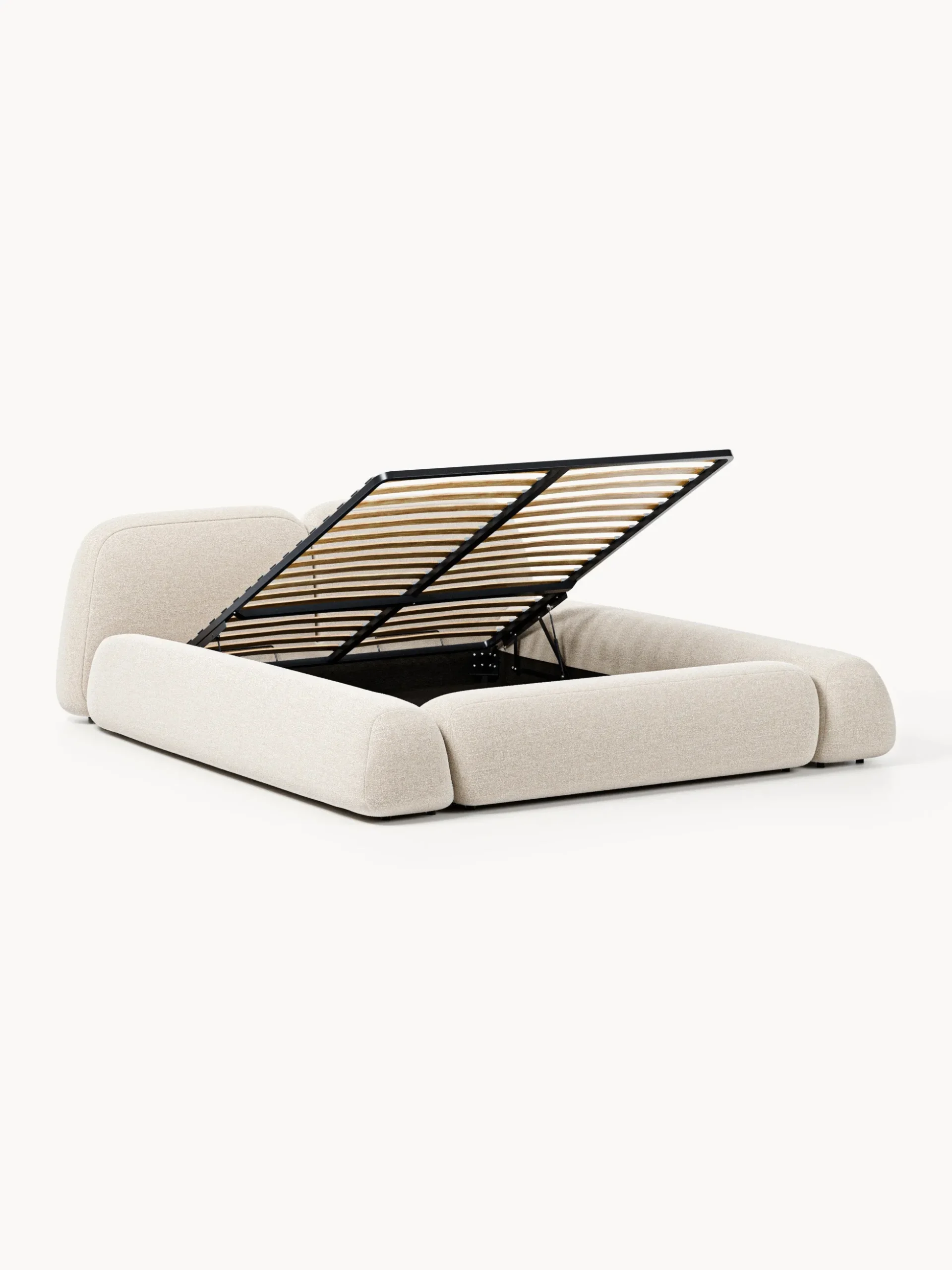 Letto imbottito in bouclé con contenitore Wolke