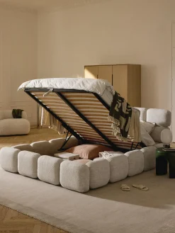 Letto imbottito in bouclé con contenitore Tayla