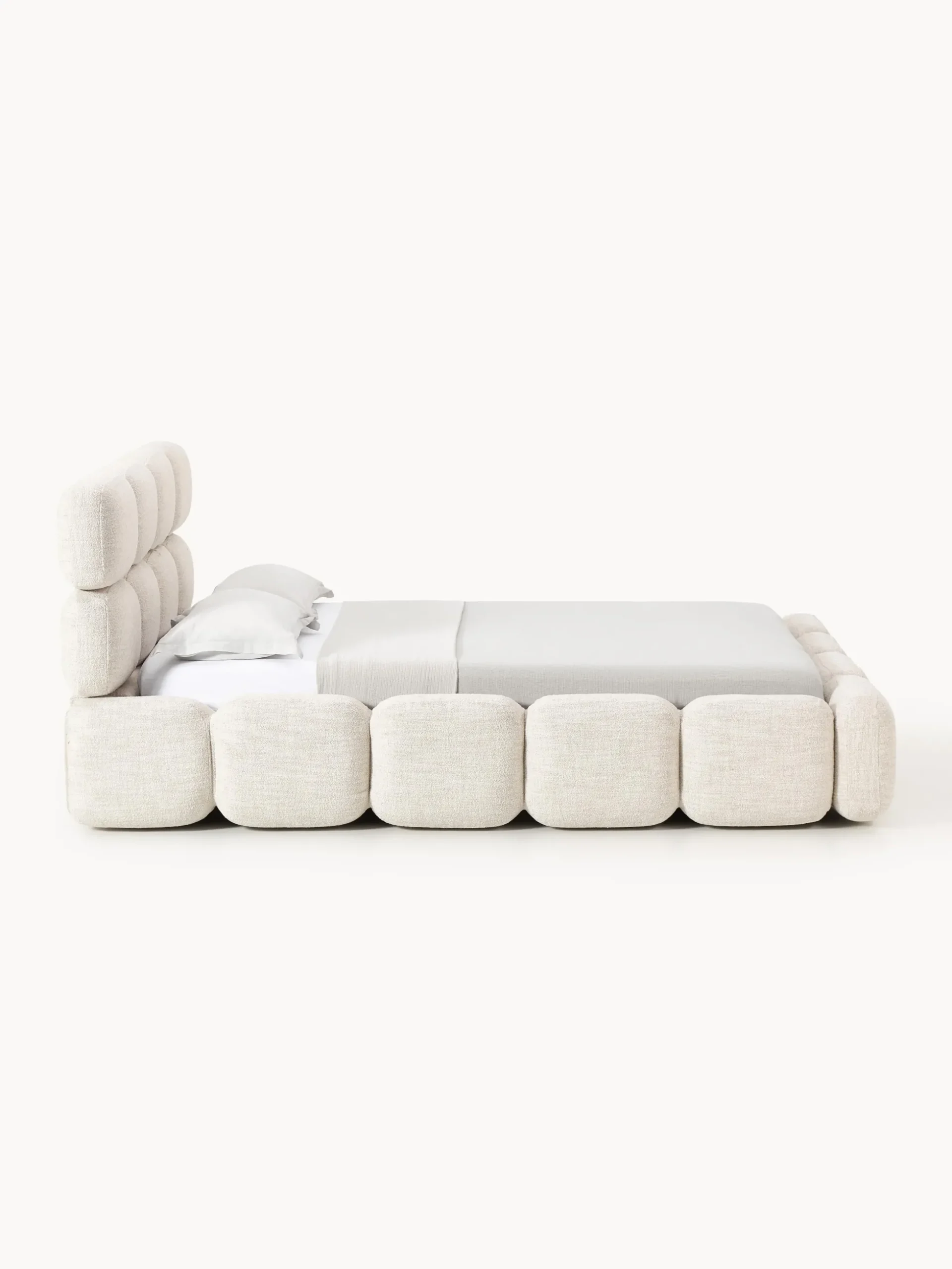 Letto imbottito in bouclé con contenitore Tayla