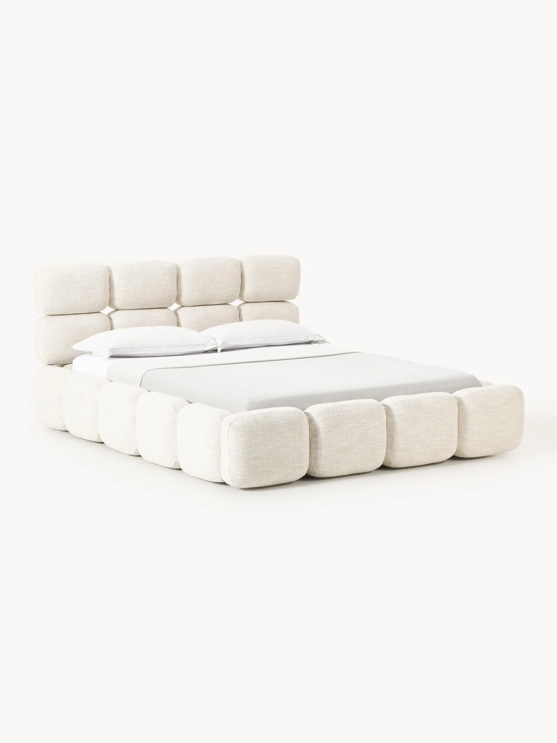Letto imbottito in bouclé con contenitore Tayla