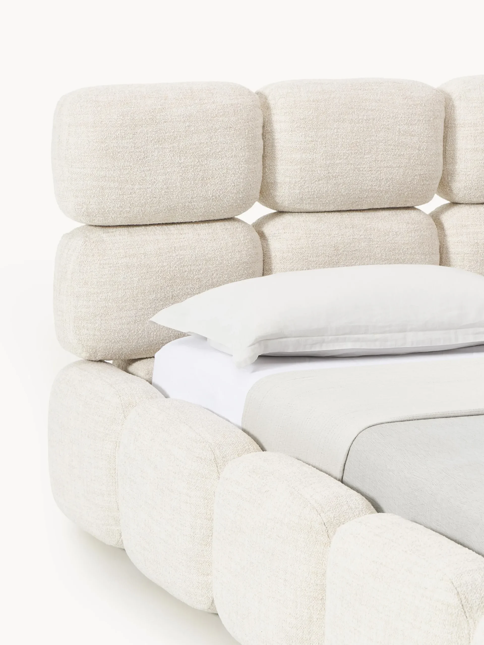 Letto imbottito in bouclé con contenitore Tayla