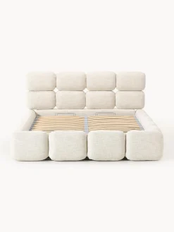 Letto imbottito in bouclé con contenitore Tayla