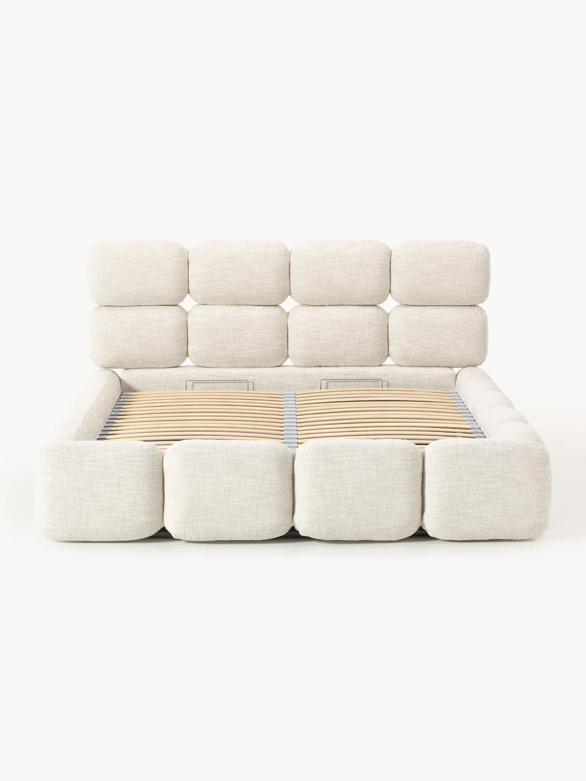 Letto imbottito in bouclé con contenitore Tayla