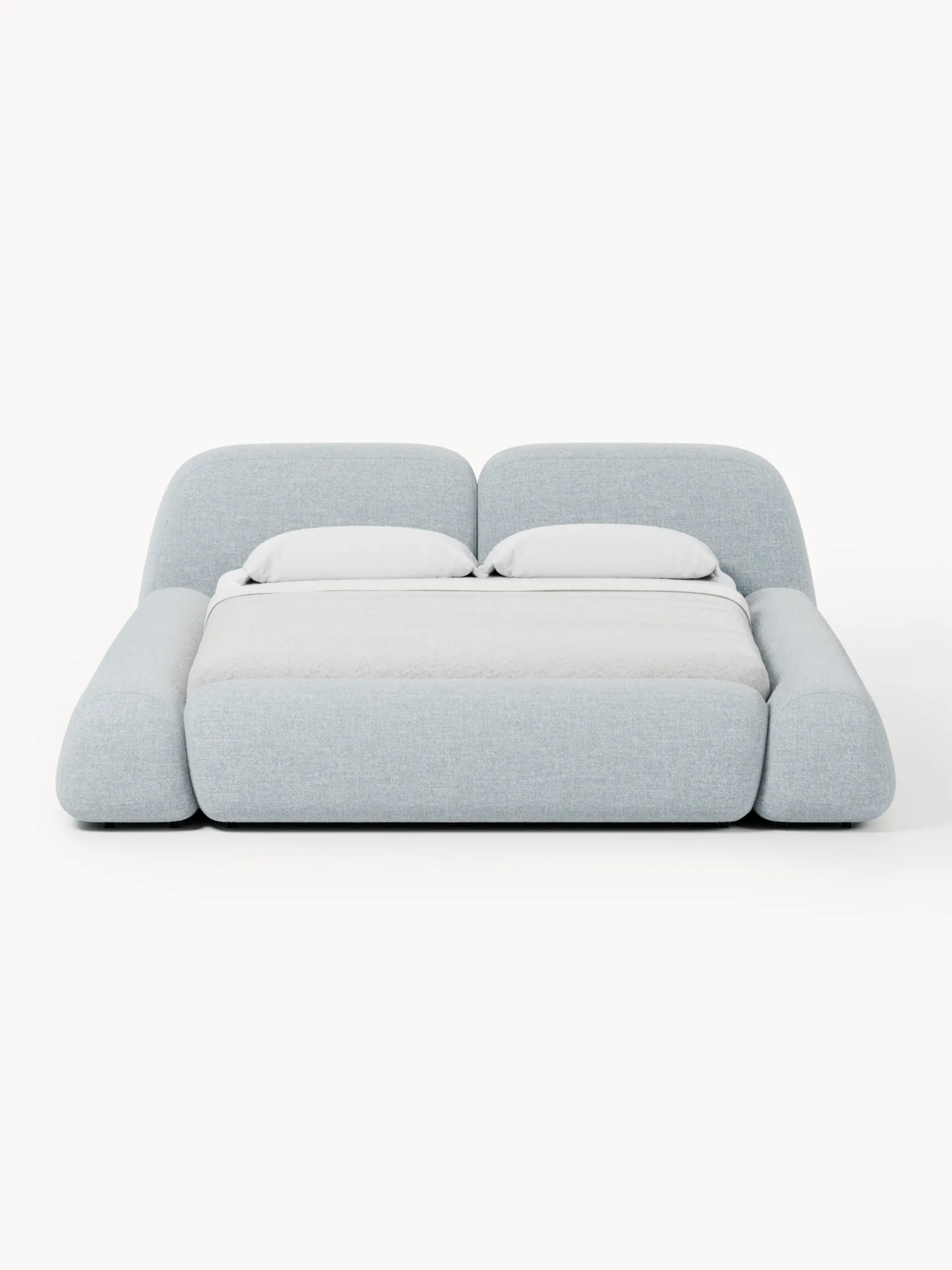 Letto imbottito in bouclé con contenitore Wolke