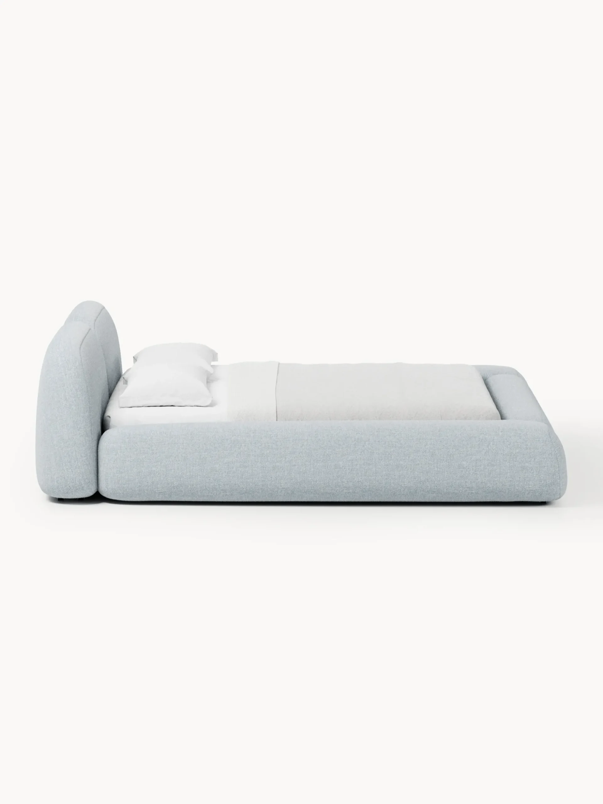 Letto imbottito in bouclé con contenitore Wolke