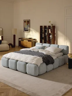 Letto imbottito in bouclé con contenitore Tayla