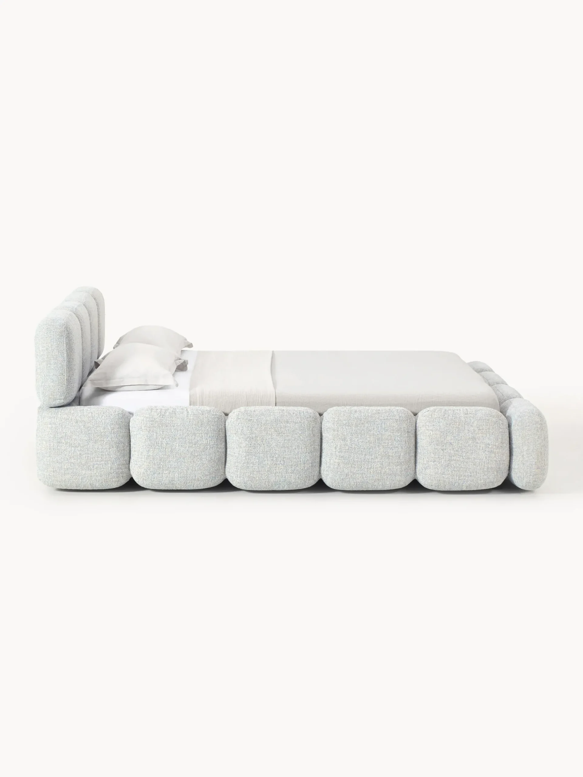 Letto imbottito in bouclé con contenitore Tayla