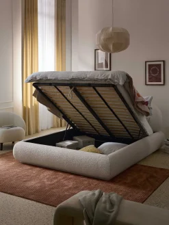 Letto imbottito in bouclé con contenitore Alba