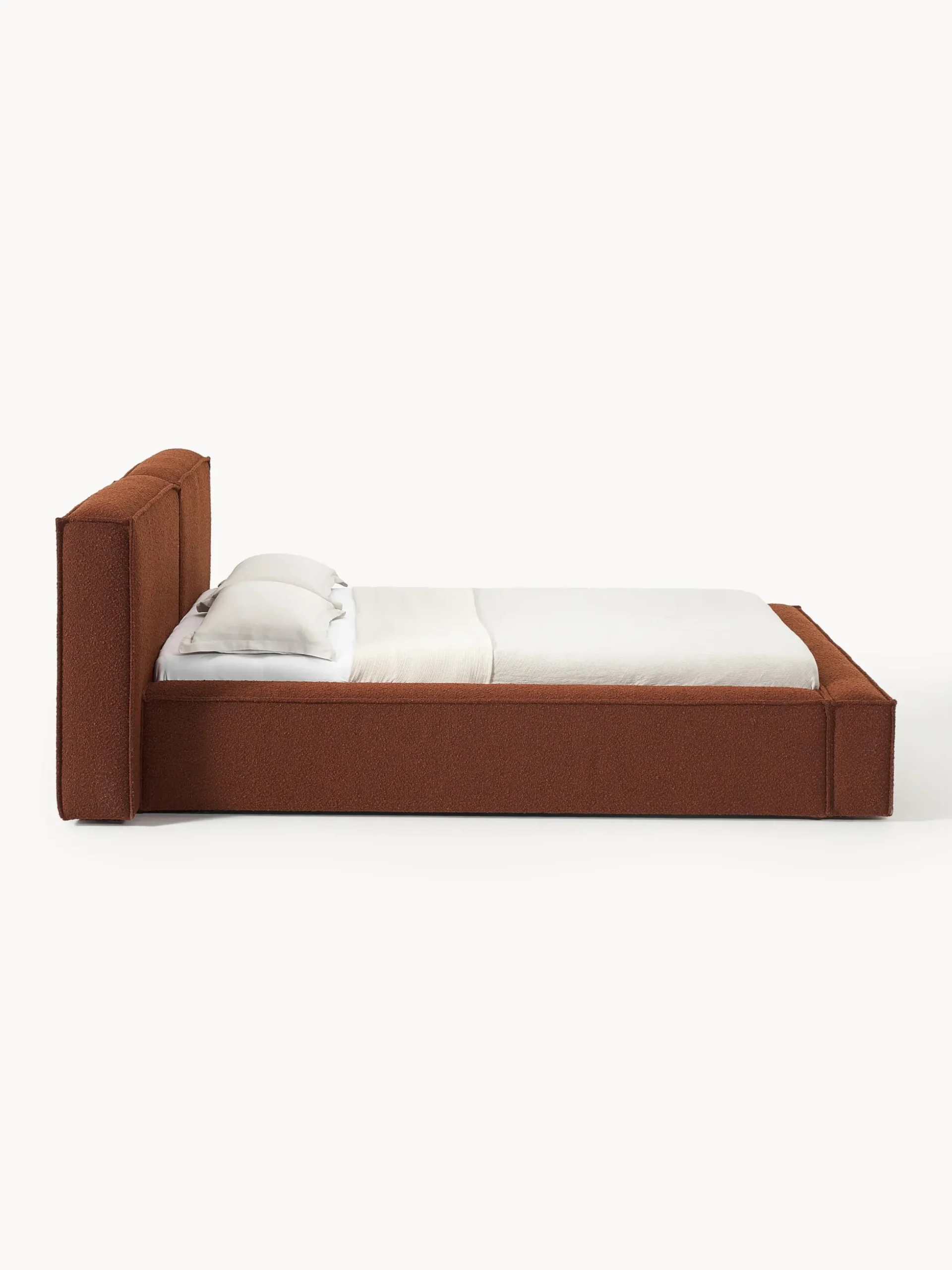 Letto imbottito in bouclé con contenitore Lennon