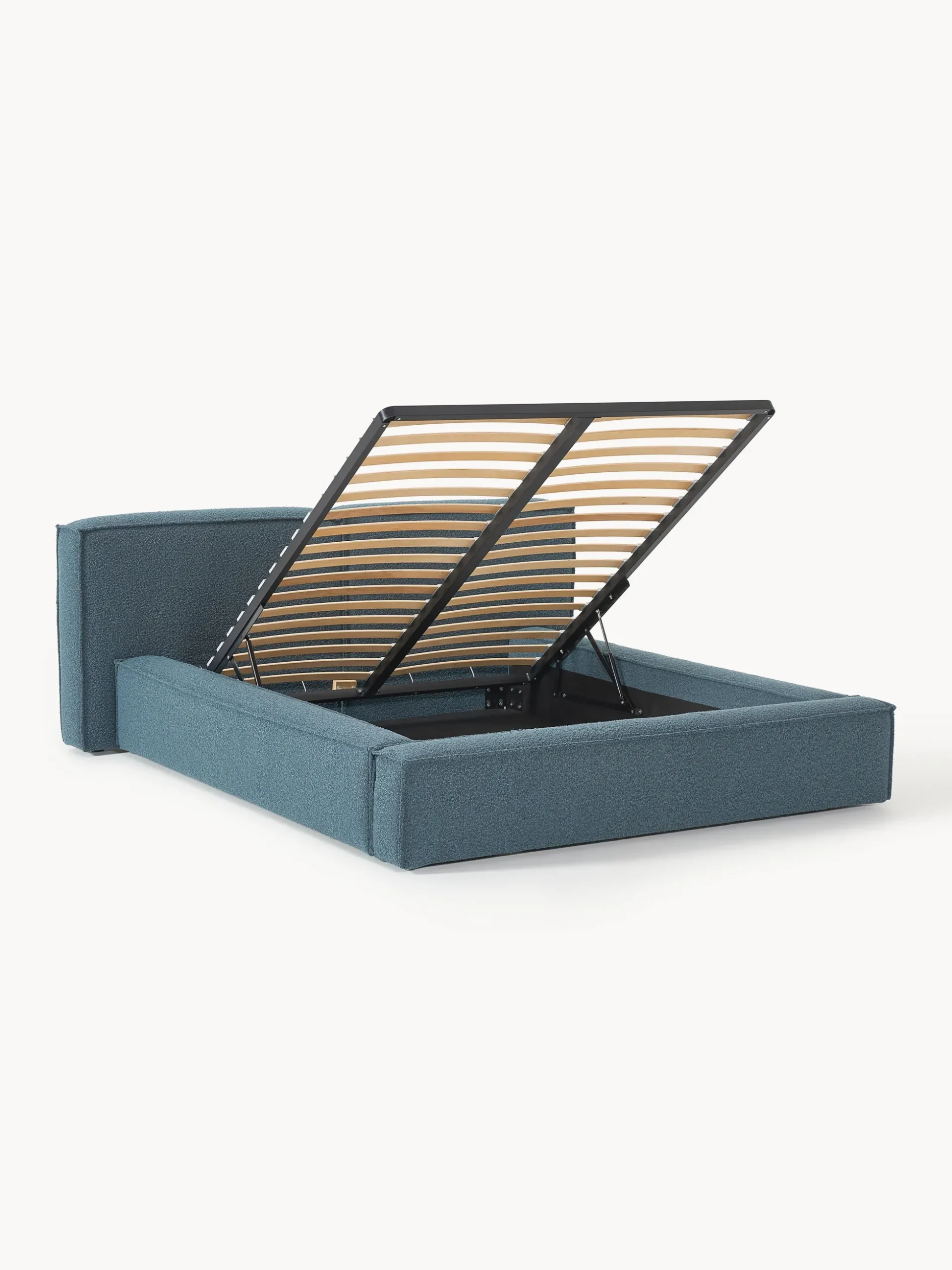 Letto imbottito in bouclé con contenitore Lennon