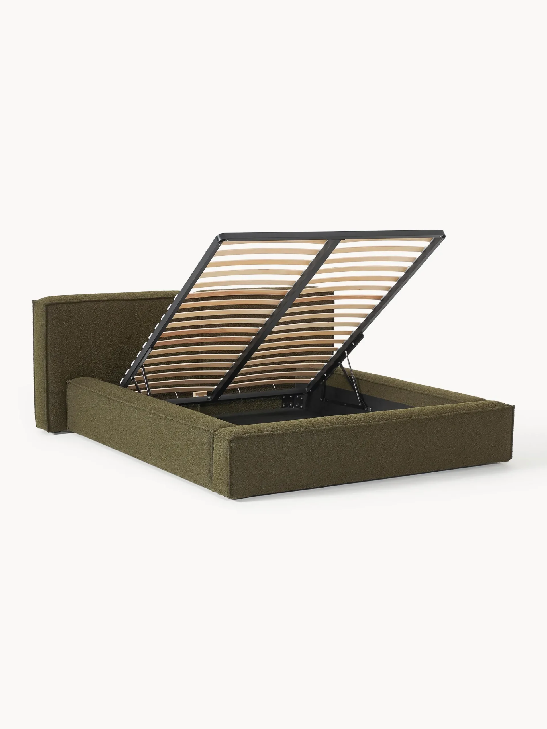 Letto imbottito in bouclé con contenitore Lennon