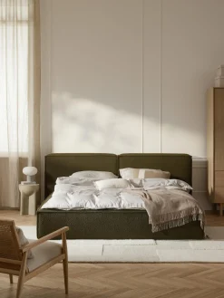 Letto imbottito in bouclé con contenitore Lennon