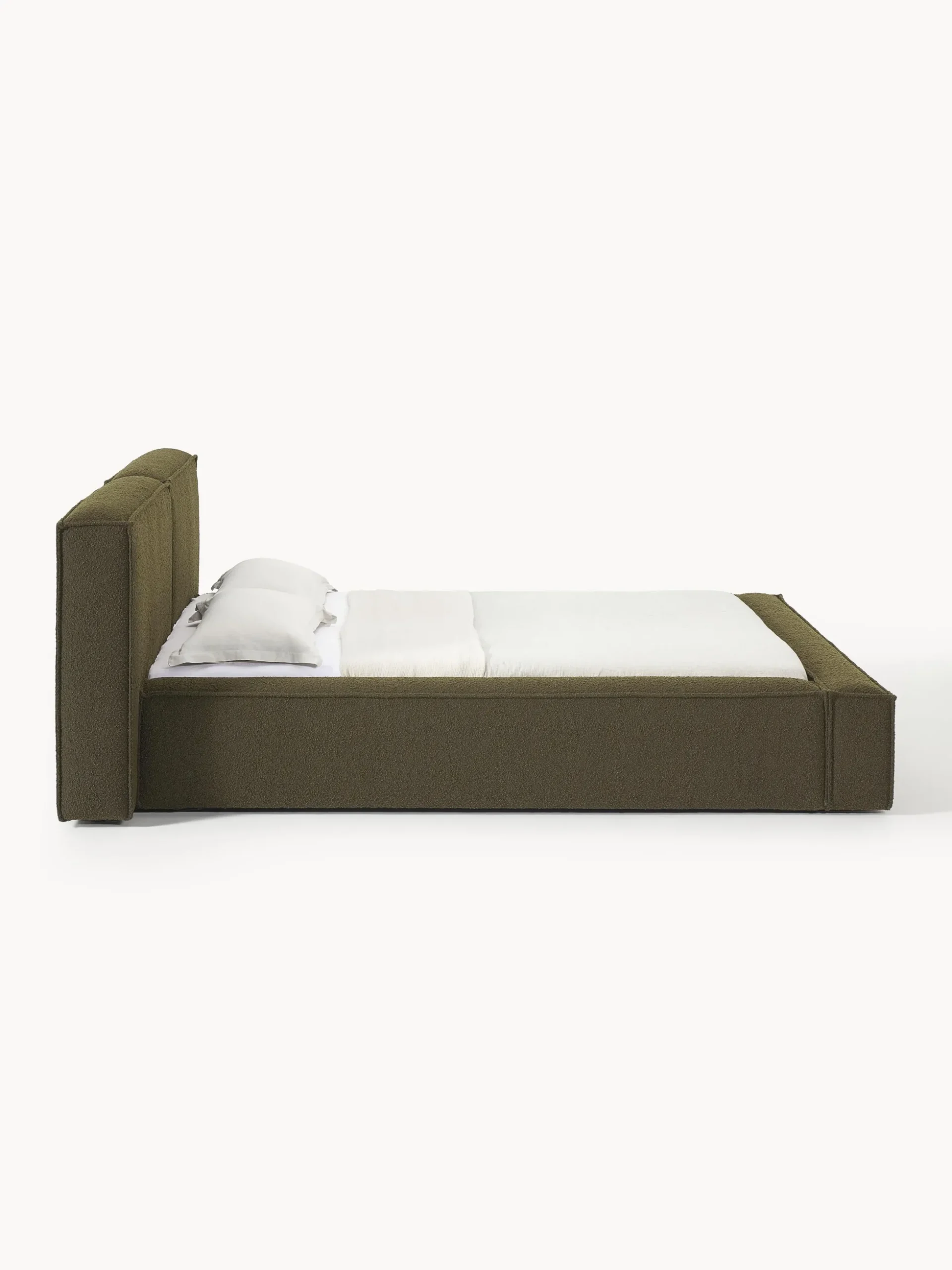 Letto imbottito in bouclé con contenitore Lennon