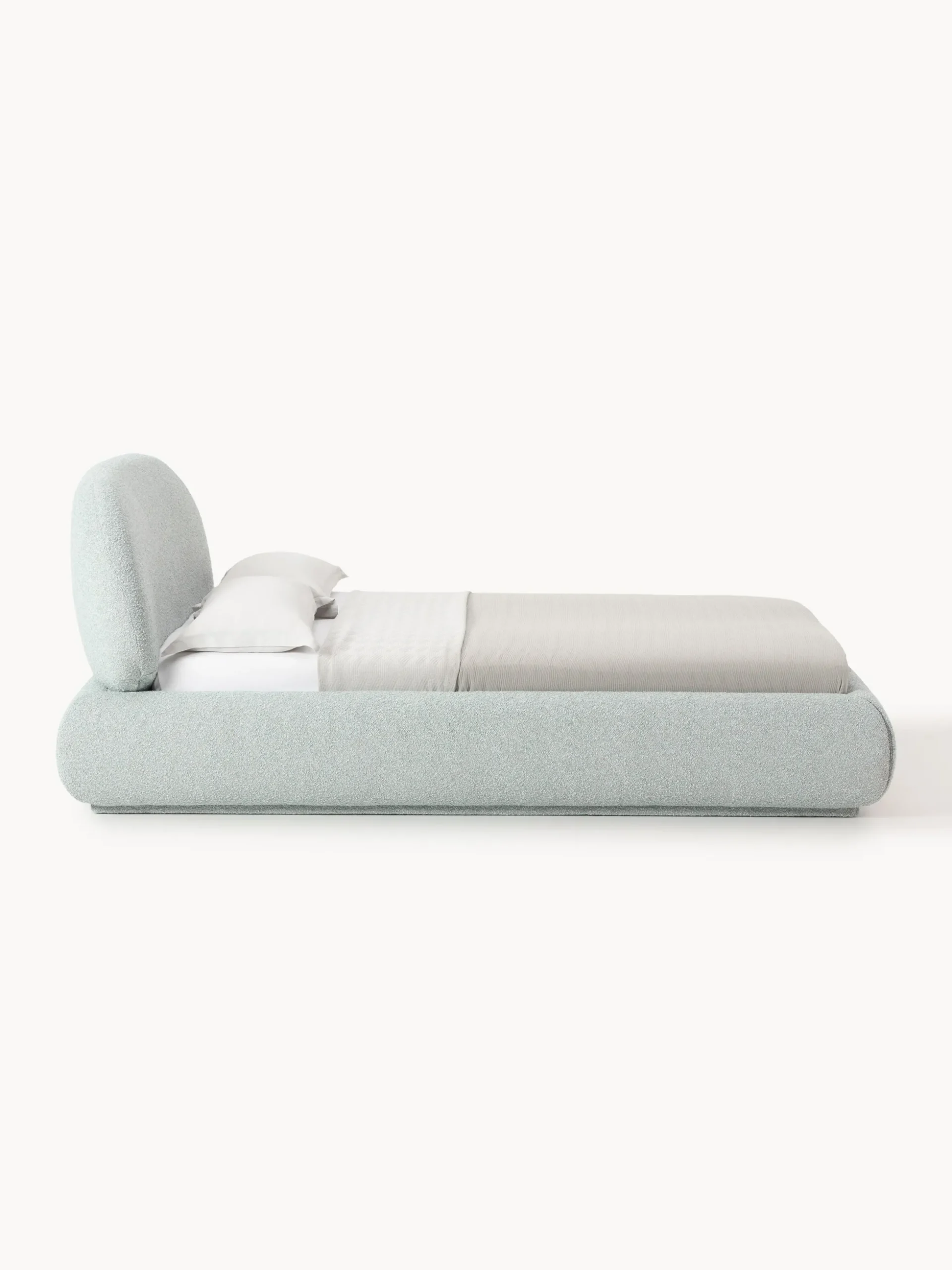 Letto imbottito in bouclé con contenitore Alba