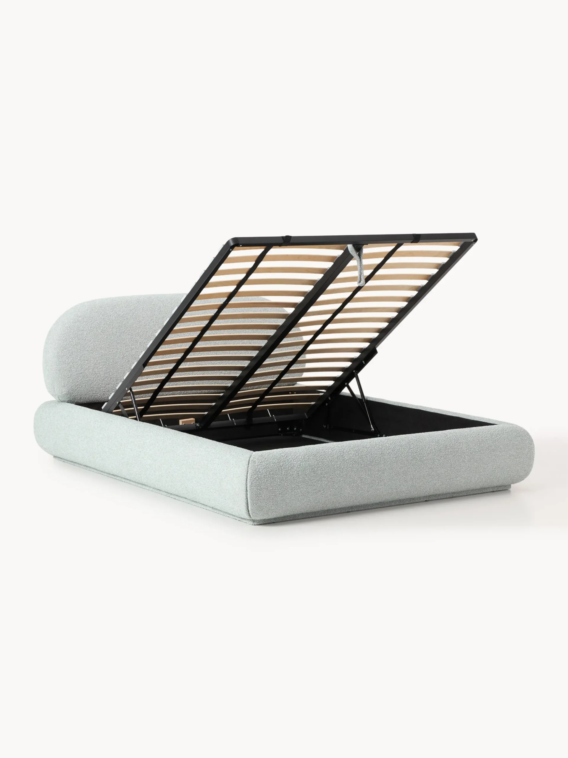 Letto imbottito in bouclé con contenitore Alba
