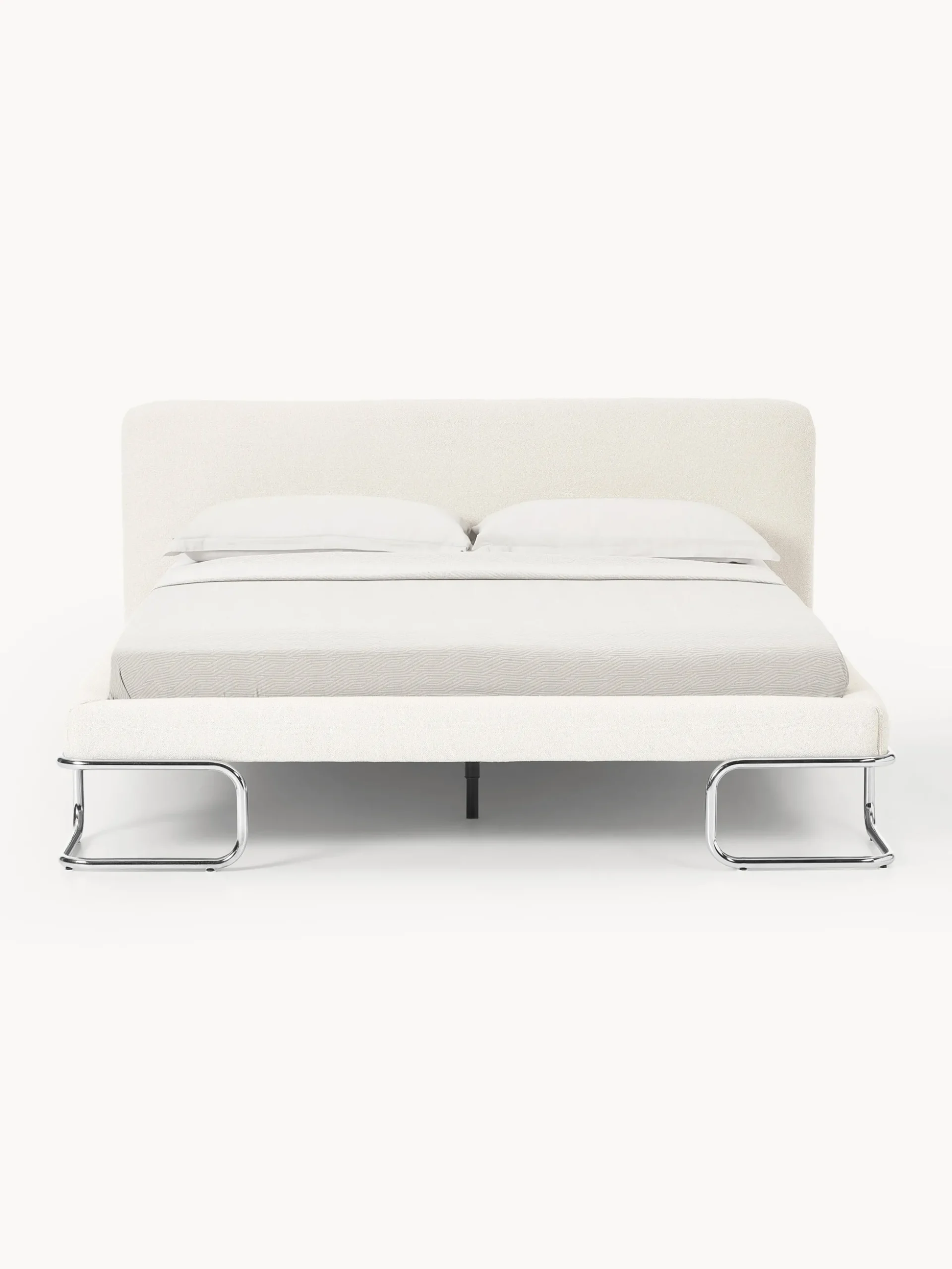 Letto imbottito in bouclé con gambe in metallo Olina