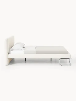 Letto imbottito in bouclé con gambe in metallo Olina