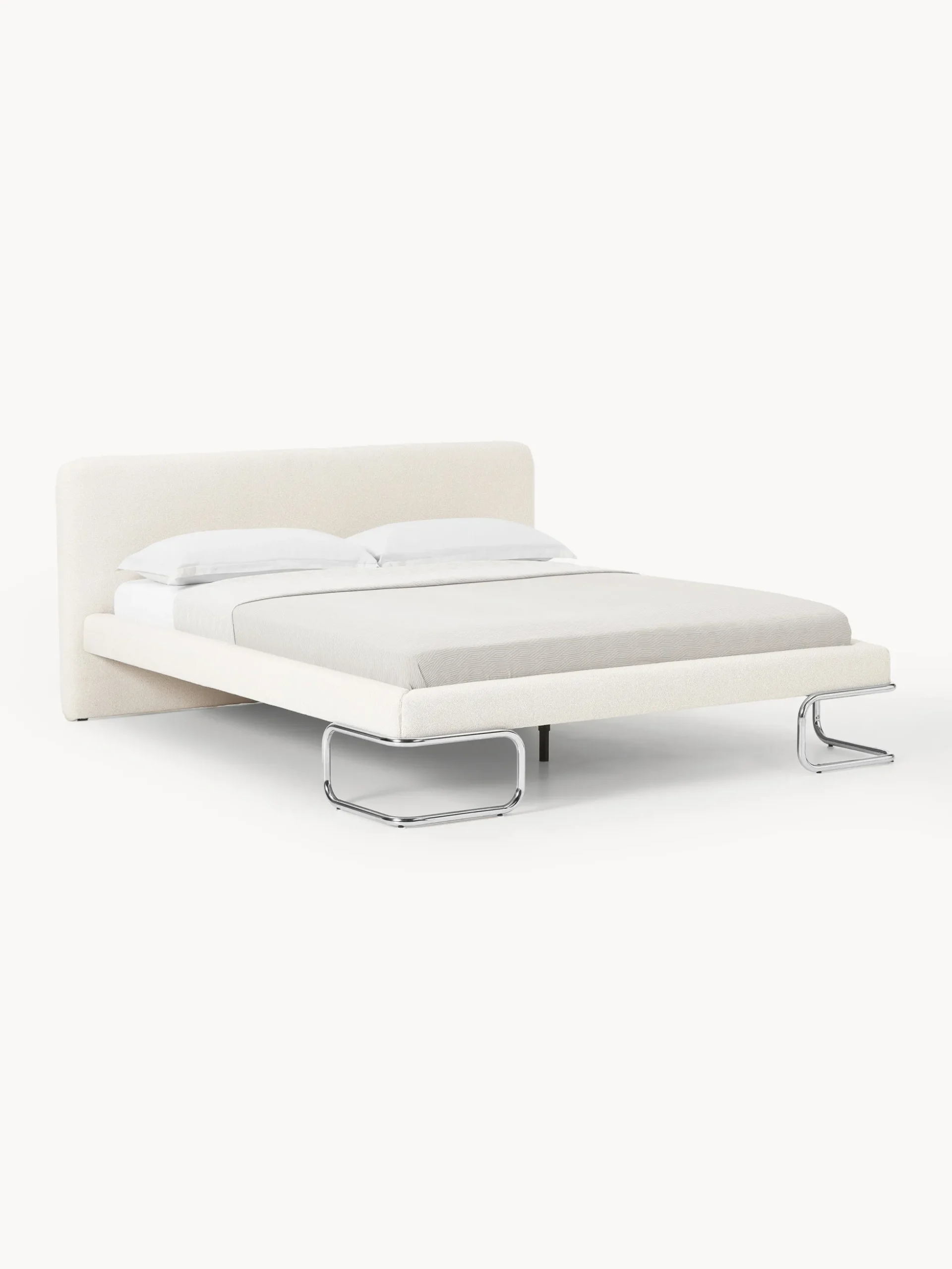 Letto imbottito in bouclé con gambe in metallo Olina