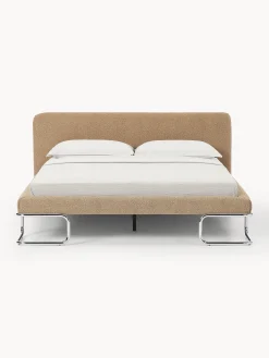 Letto imbottito in bouclé con gambe in metallo Olina