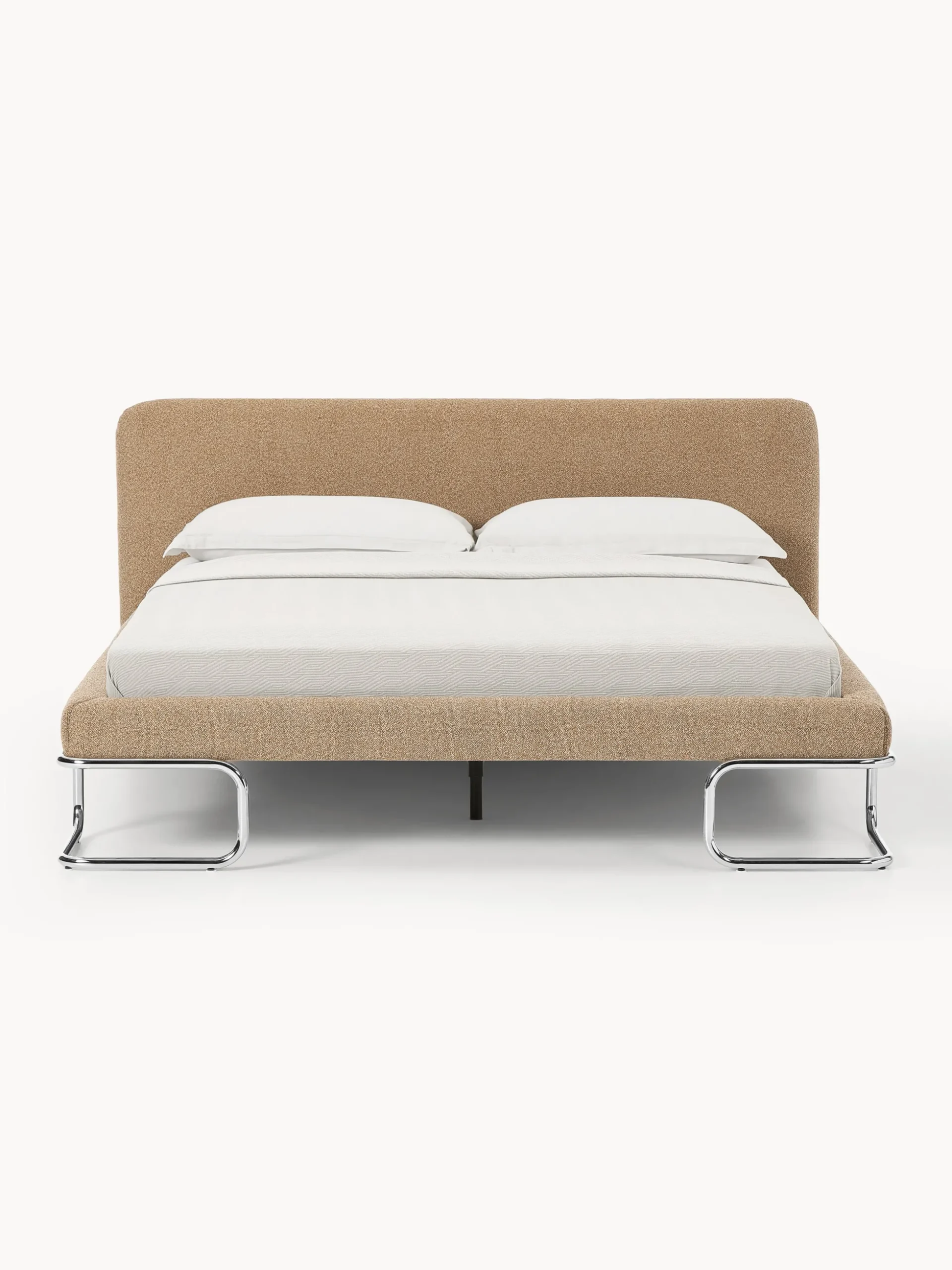 Letto imbottito in bouclé con gambe in metallo Olina