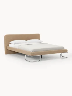 Letto imbottito in bouclé con gambe in metallo Olina