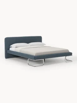 Letto imbottito in bouclé con gambe in metallo Olina
