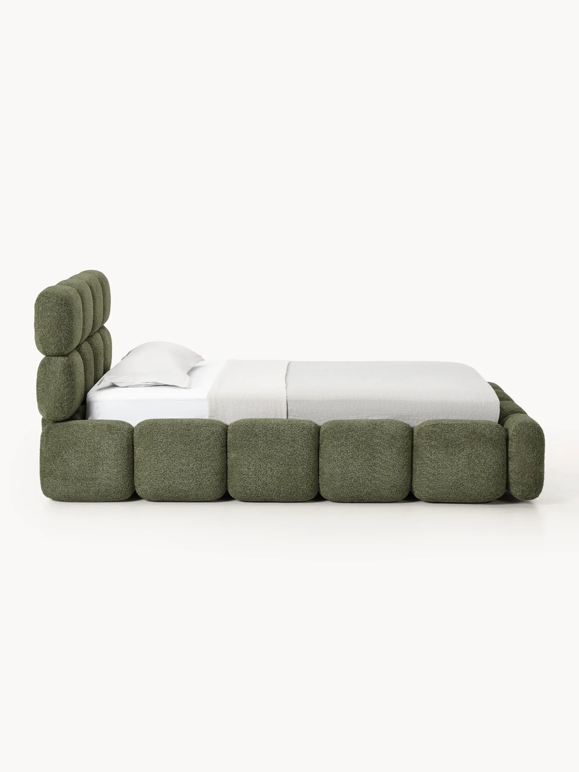 Letto imbottito in teddy bouclé con contenitore Tayla