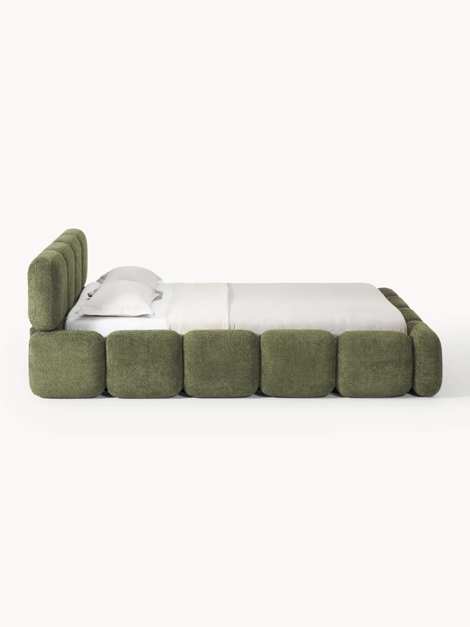 Letto imbottito in teddy-bouclé con spazio contenitore aggiuntivo Tayla