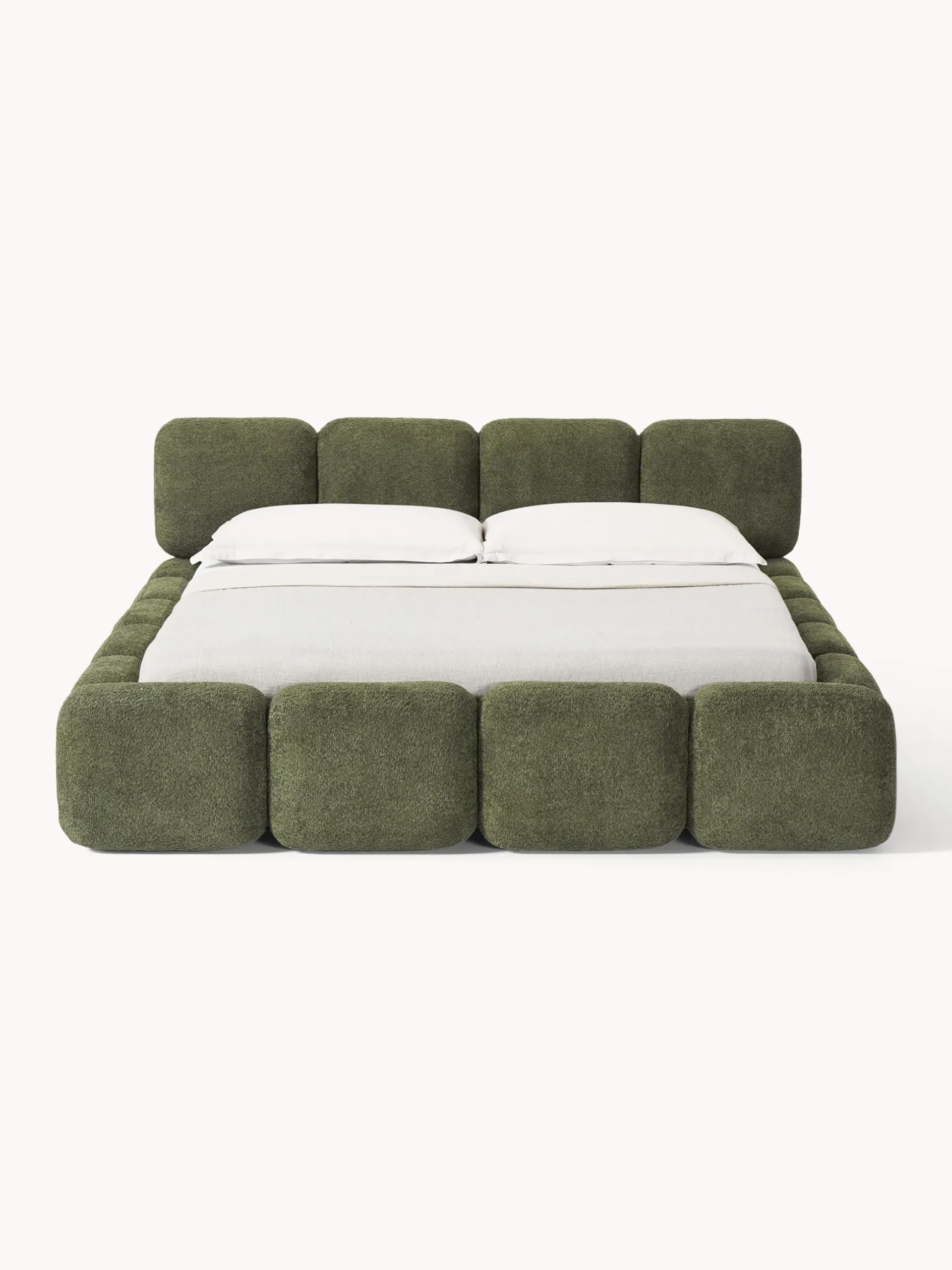 Letto imbottito in teddy-bouclé con spazio contenitore aggiuntivo Tayla