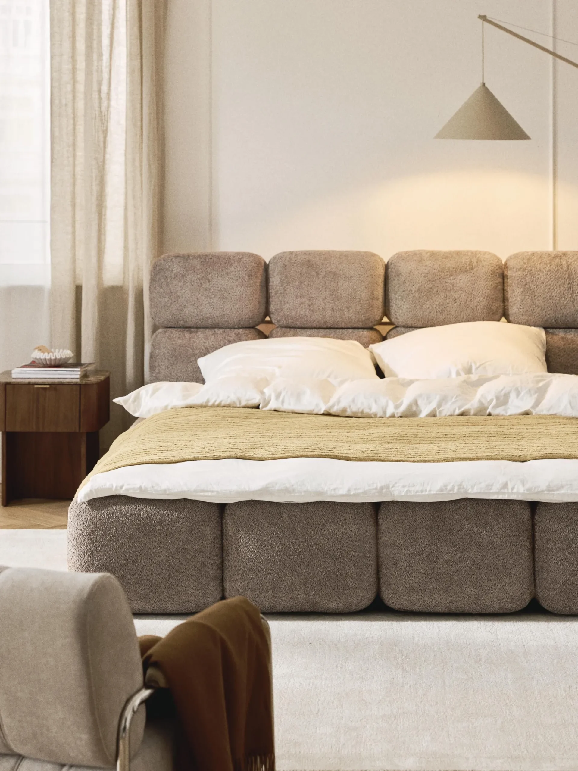 Letto imbottito in teddy-bouclé Tayla