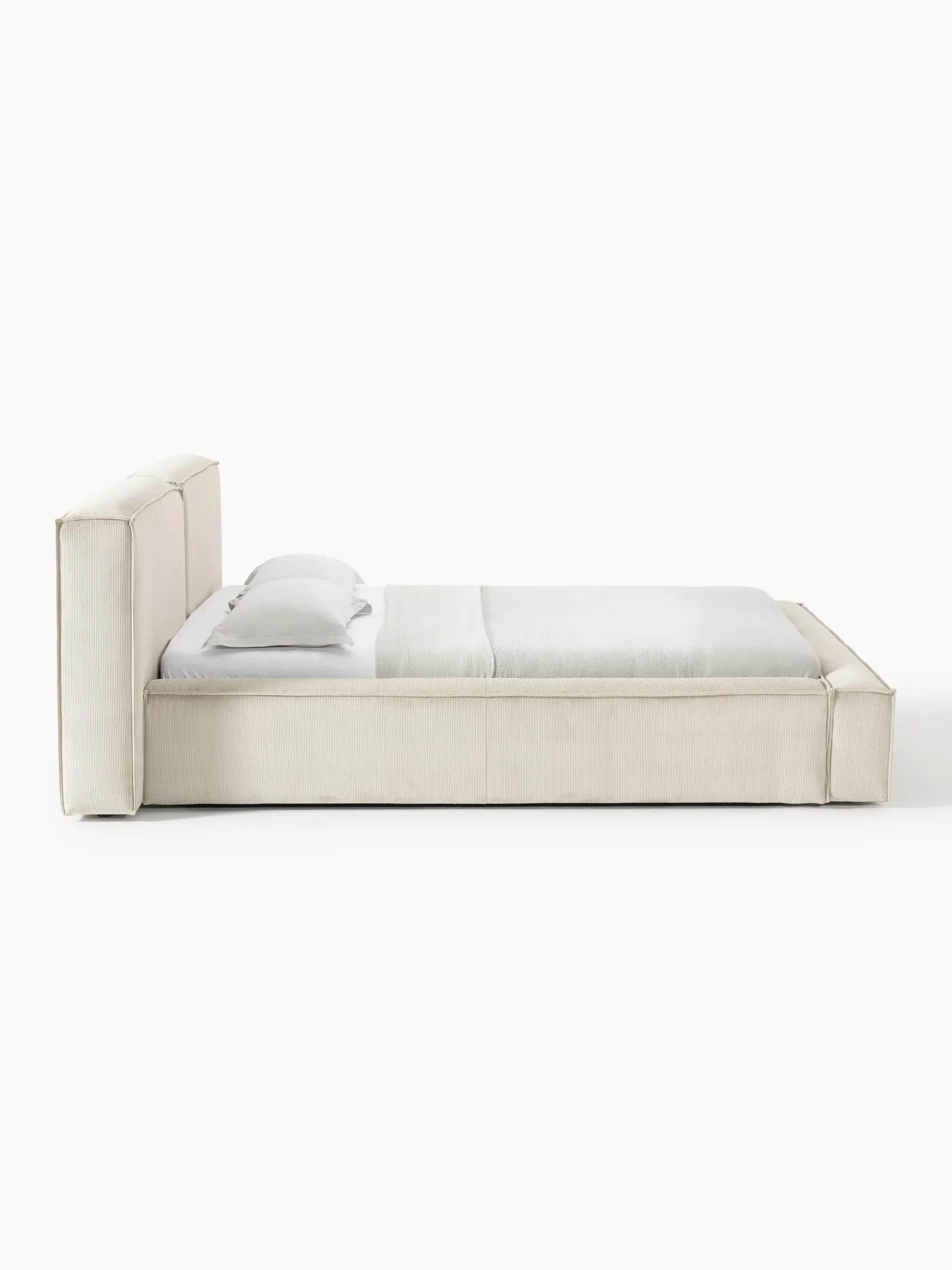 Letto imbottito in velluto a coste con contenitore Lennon