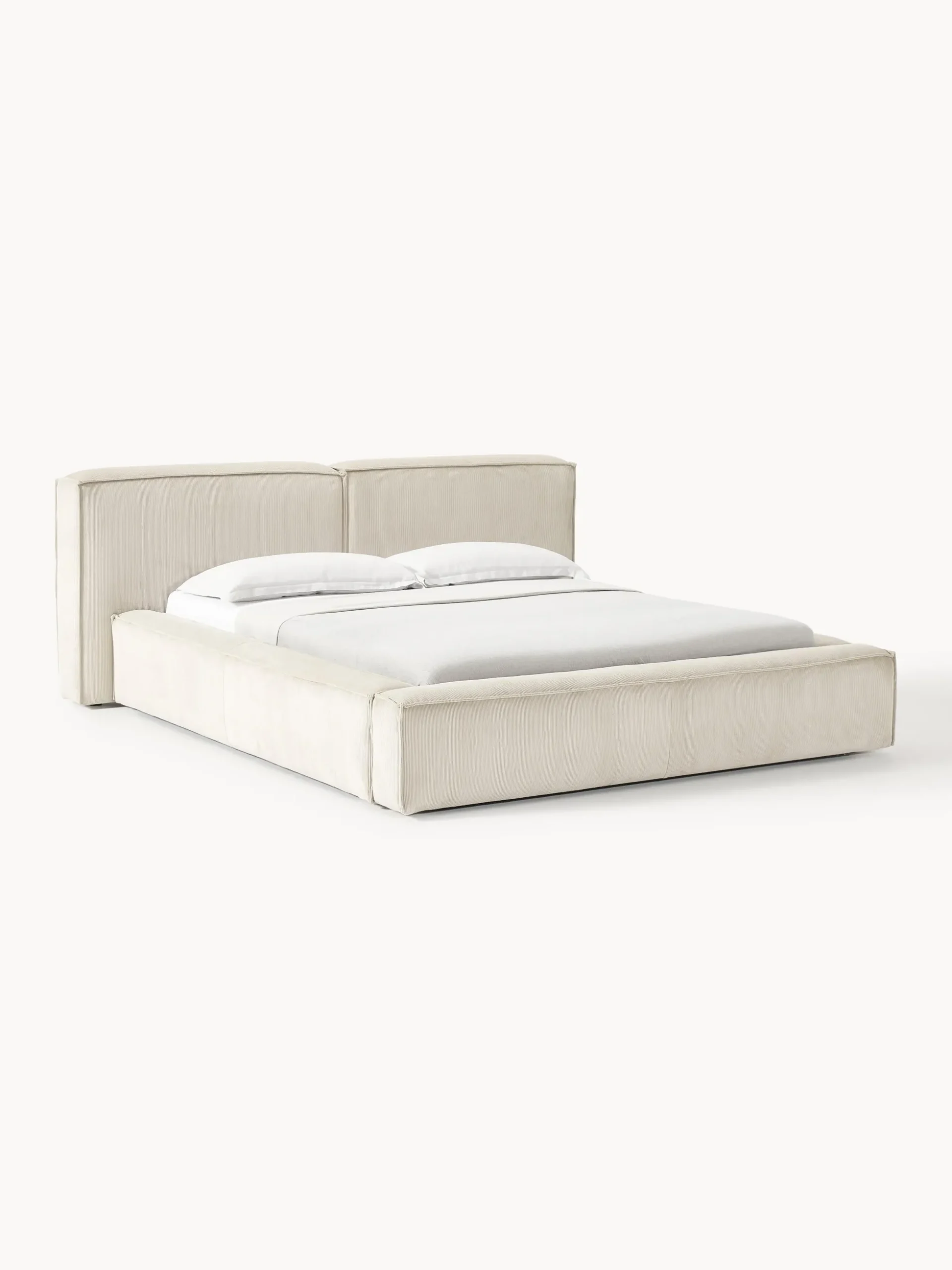 Letto imbottito in velluto a coste con contenitore Lennon